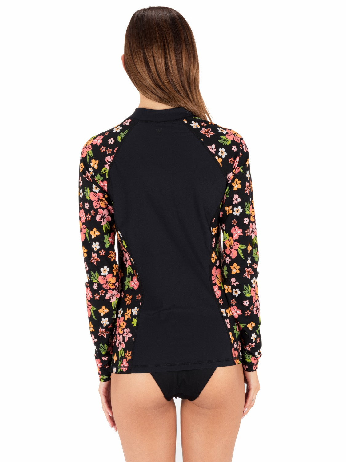 Hibiscus Dream Long Sleeve Front Zip Rashguard Black Floral - Hurley