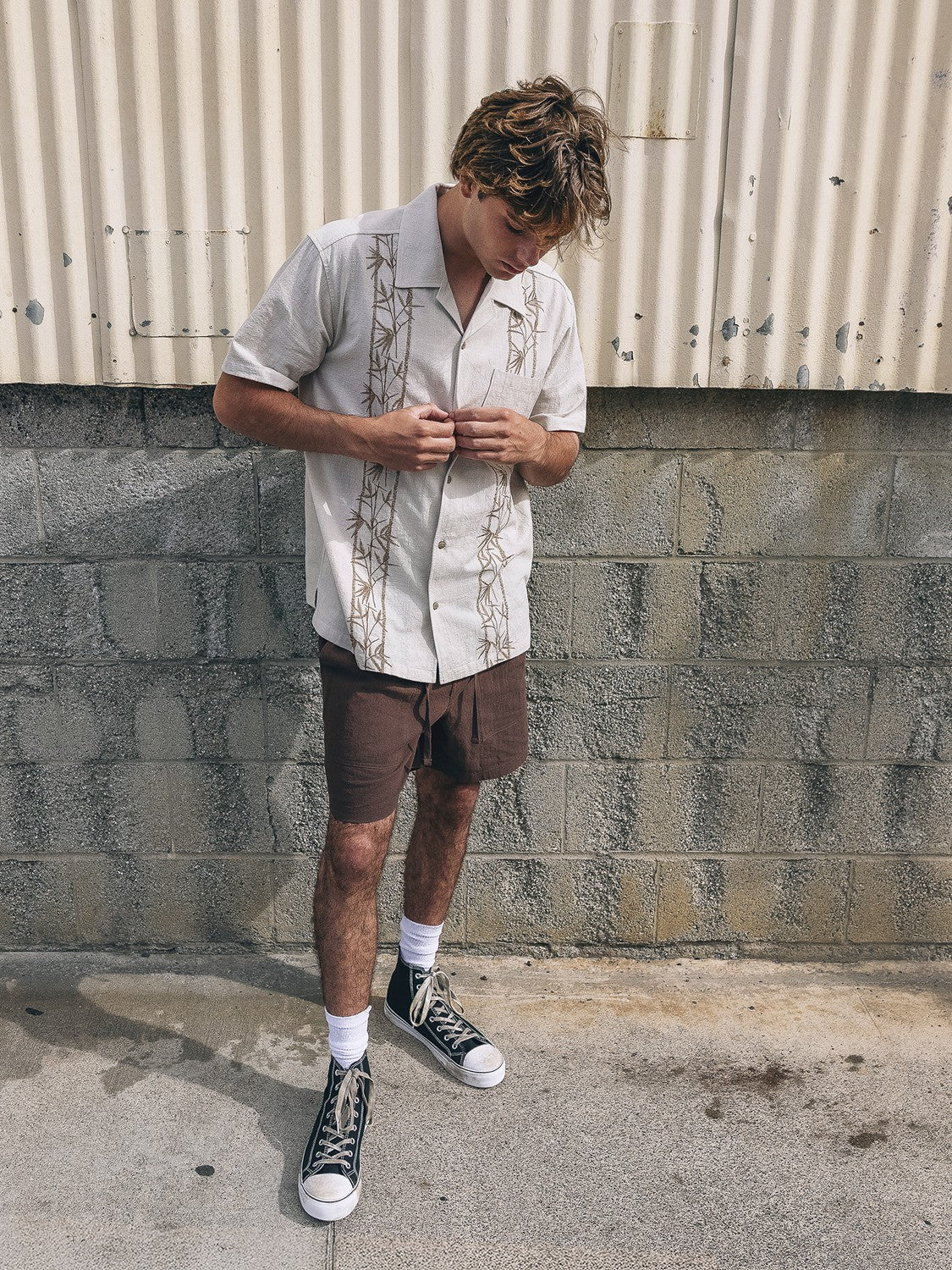 Sano Camp Embroidered Short Sleeve Bone - Hurley