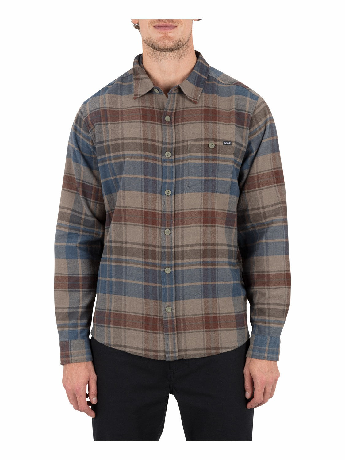 Portland Stretch Flannel Long Sleeve Army - Hurley