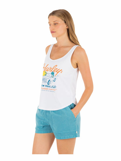 Palm Tree Auto Scoop Hem Tank White - Hurley