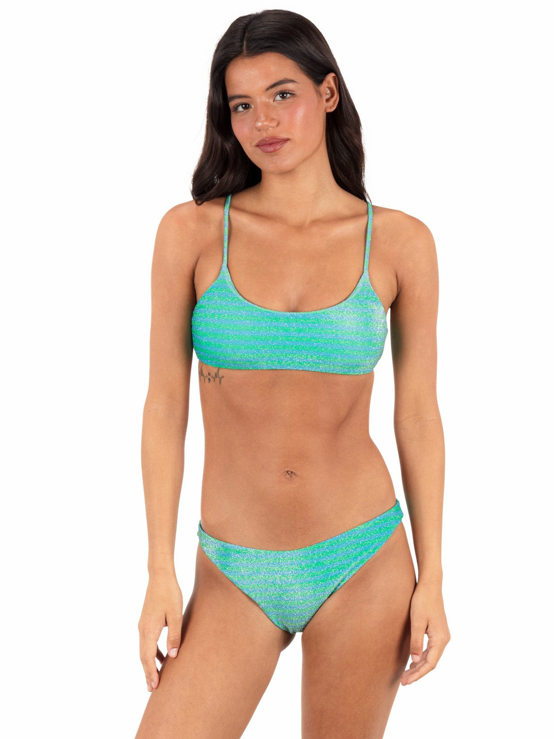 Shine Stripe Scoop Front Bralette Surf Blue - Hurley