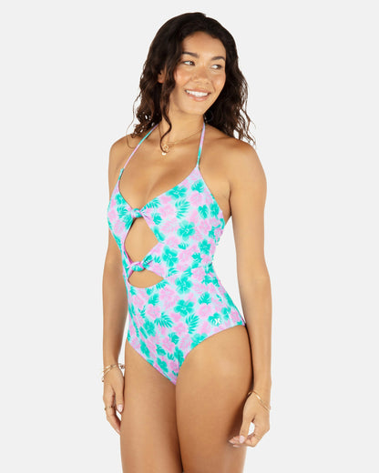 Lani Floral Cheeky Knot One Piece Teal - Hurley