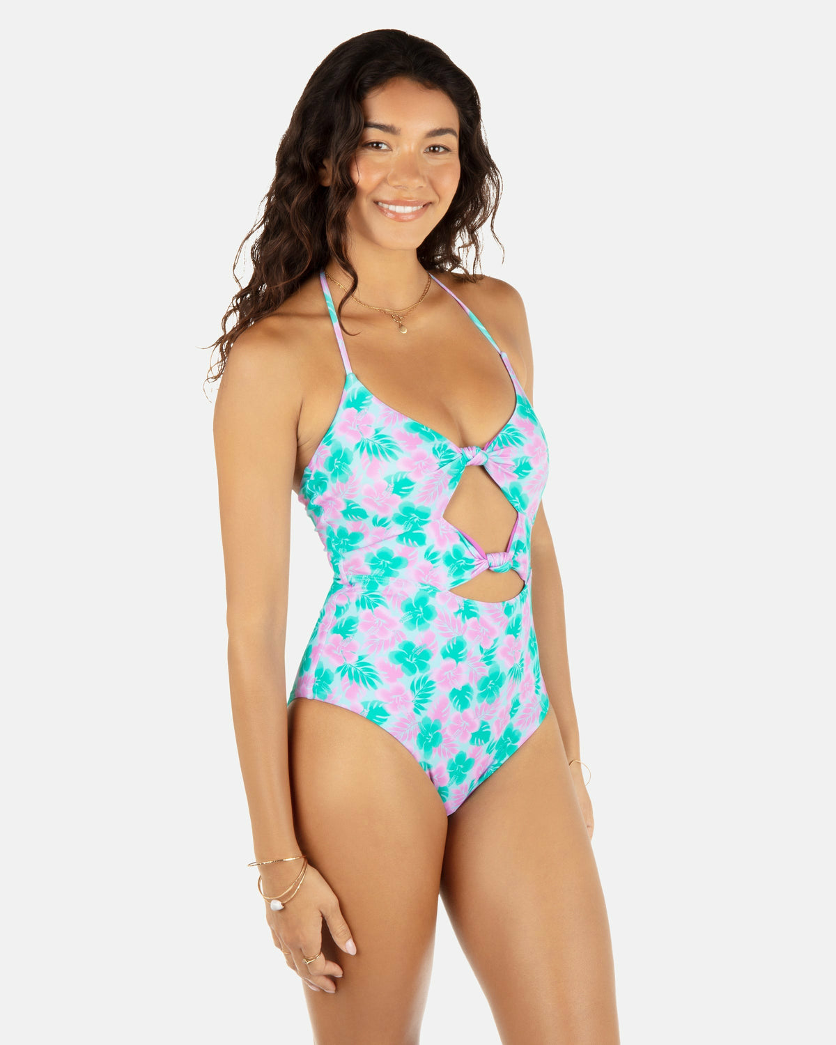 Lani Floral Cheeky Knot One Piece Teal - Hurley