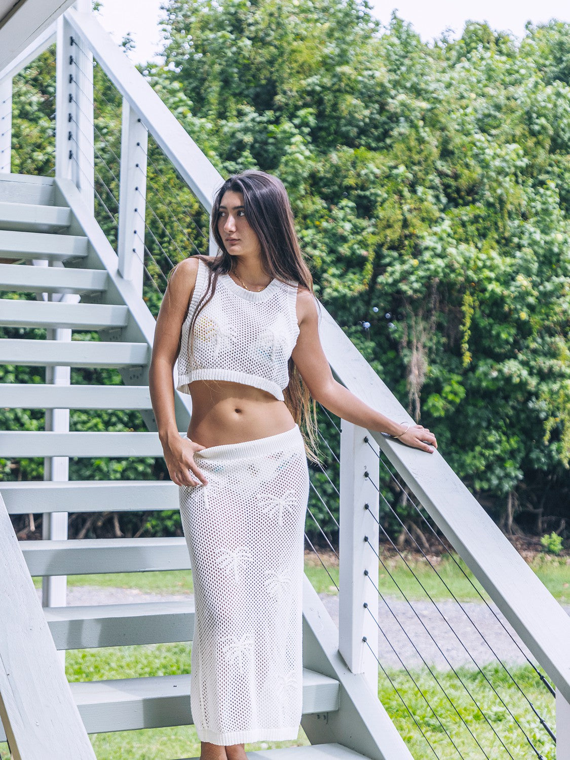 Embroidered Crochet Jacquard Tank Egret - Hurley