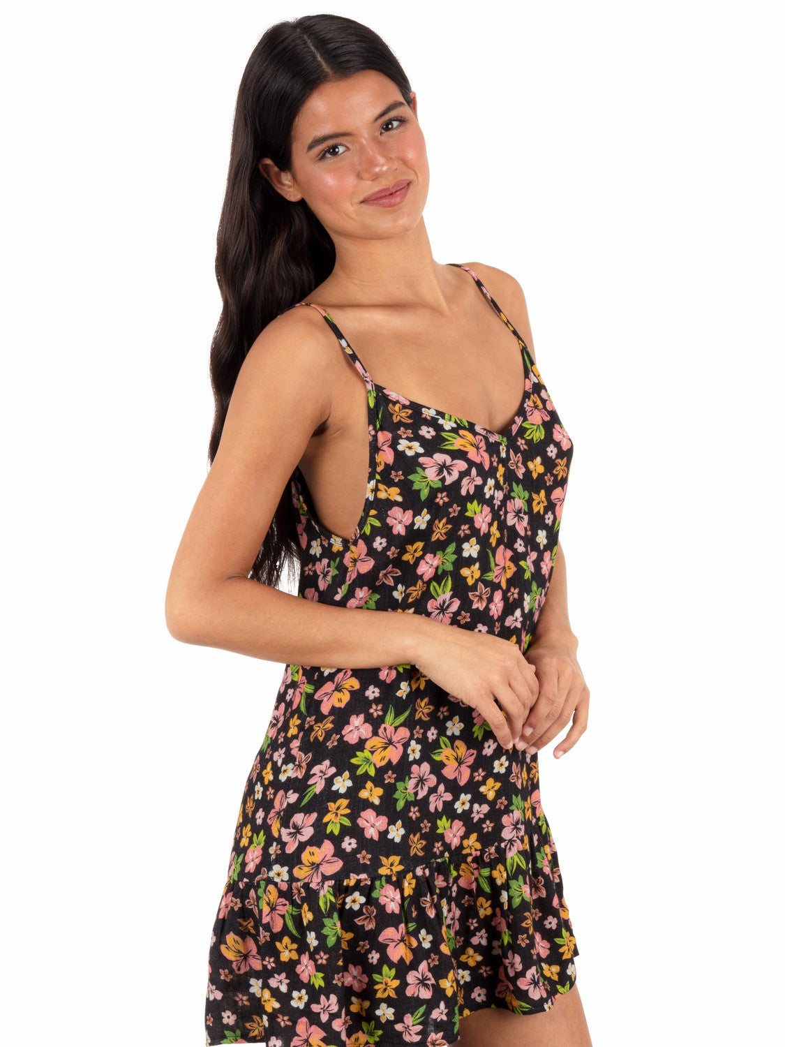 Hibiscus Dream V Neck Mini Dress Black Floral - Hurley