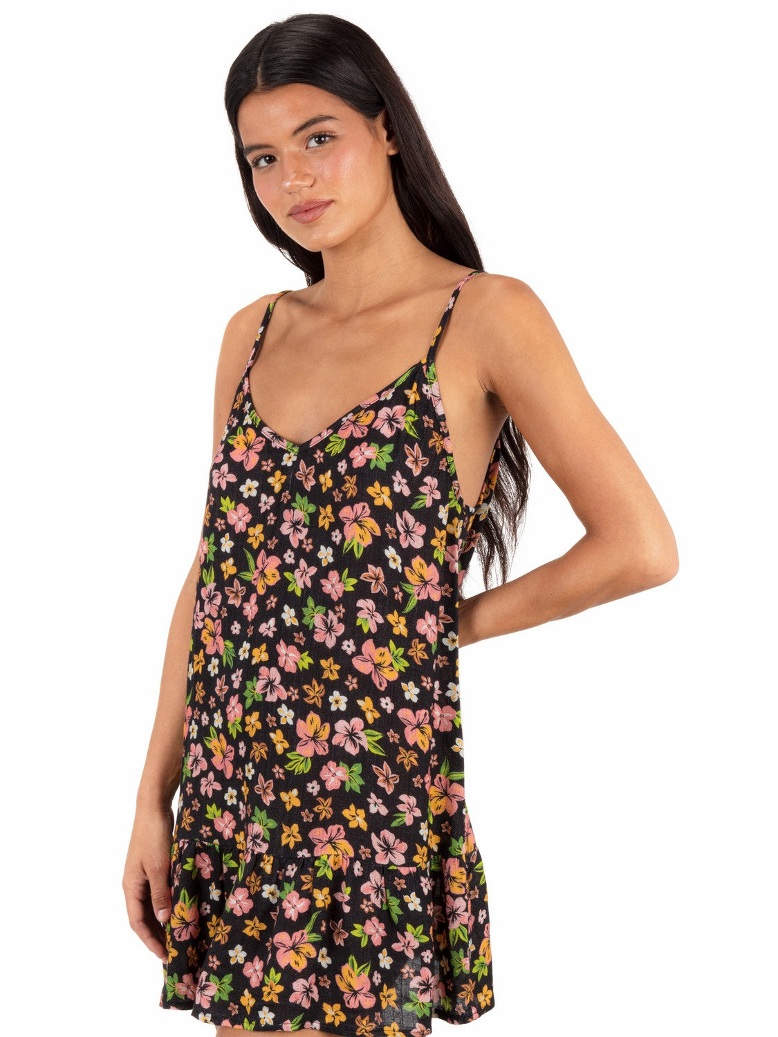 Hibiscus Dream V Neck Mini Dress Black Floral - Hurley