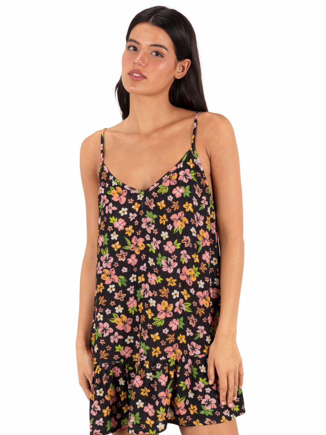 Hibiscus Dream V Neck Mini Dress Black Floral - Hurley