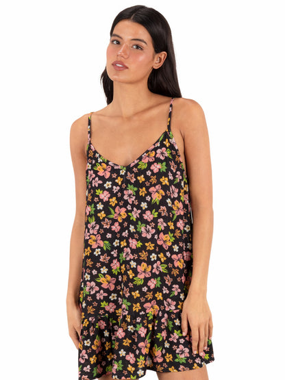 Hibiscus Dream V Neck Mini Dress Black Floral - Hurley