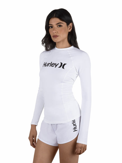 One & Only Solid Mock Neck Long Sleeve Rashguard White - Hurley