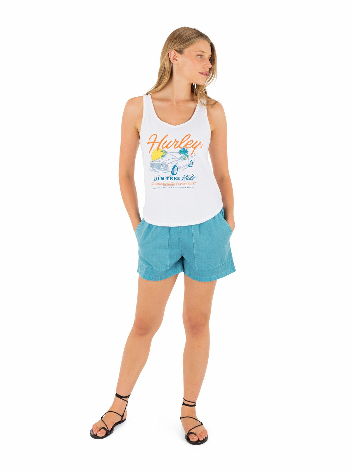 Palm Tree Auto Scoop Hem Tank White - Hurley