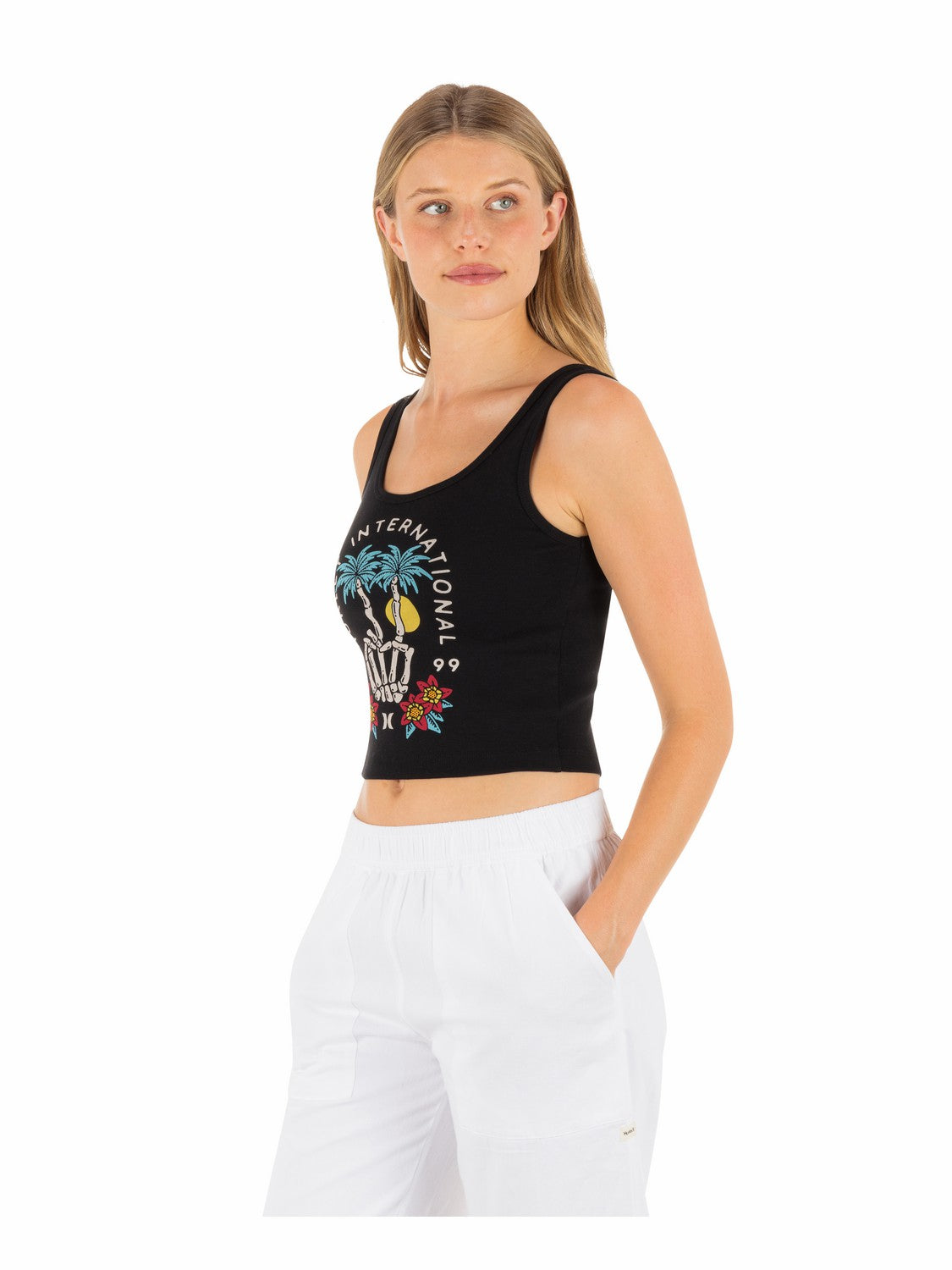 Peacebone Scoop Crop Tank Black - Hurley