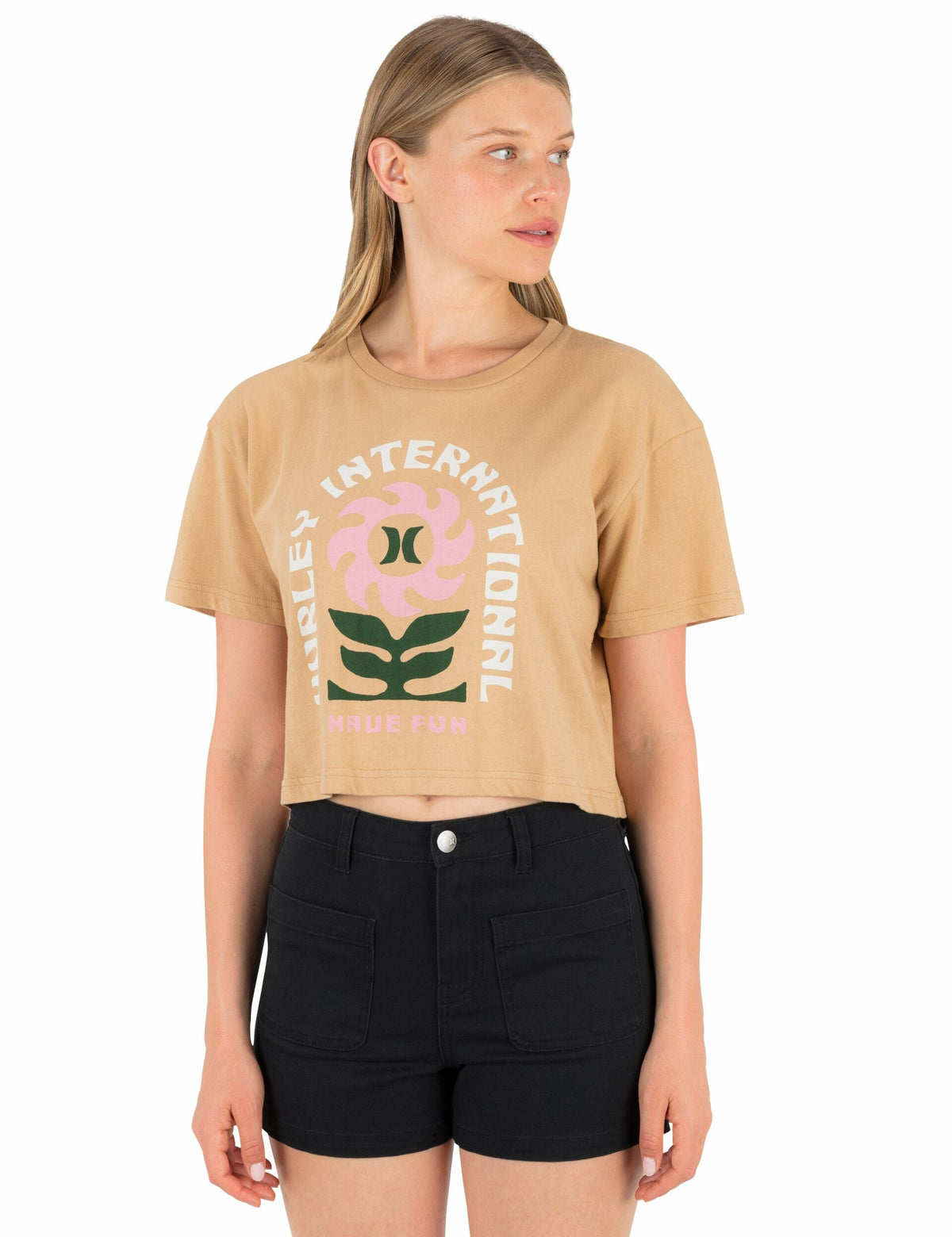 Blossom Boxy Crop Tee Tan - Hurley
