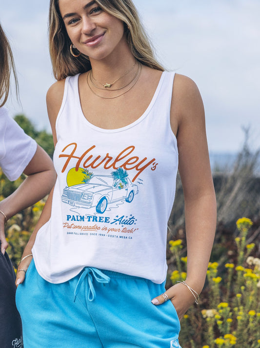 Palm Tree Auto Scoop Hem Tank White - Hurley