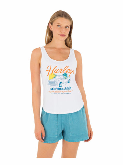 Palm Tree Auto Scoop Hem Tank White - Hurley