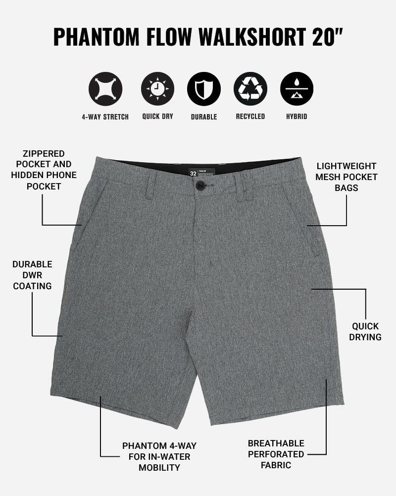 Phantom Flow Walkshort 20" BLACK HEATHER - Hurley