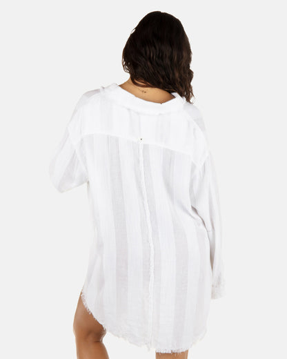 Solid Stripe Gauze Long Sleeve Button Front Shirt White - Hurley