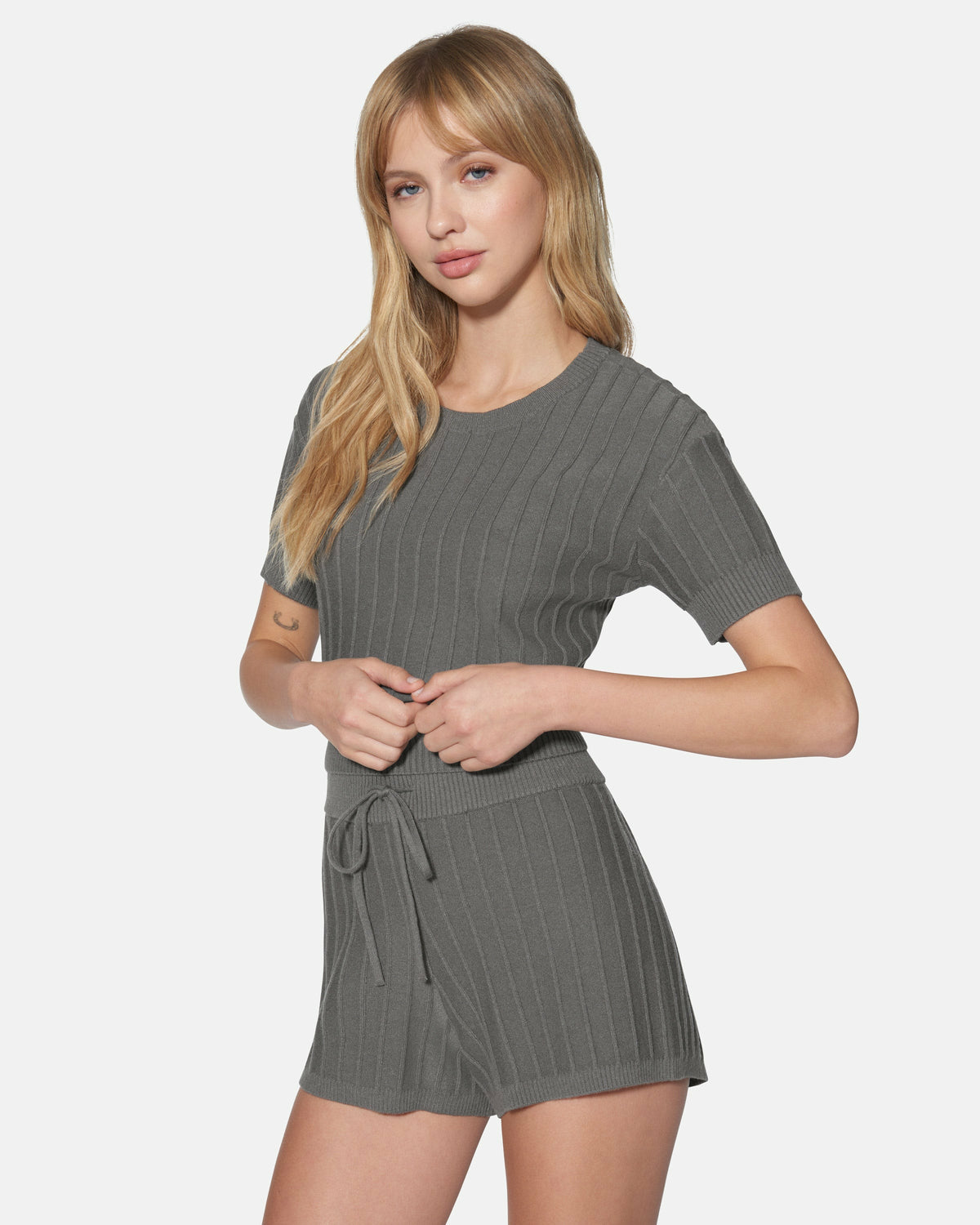 Daylight Short Sleeve Sweater Top Charcoal Gray - Hurley