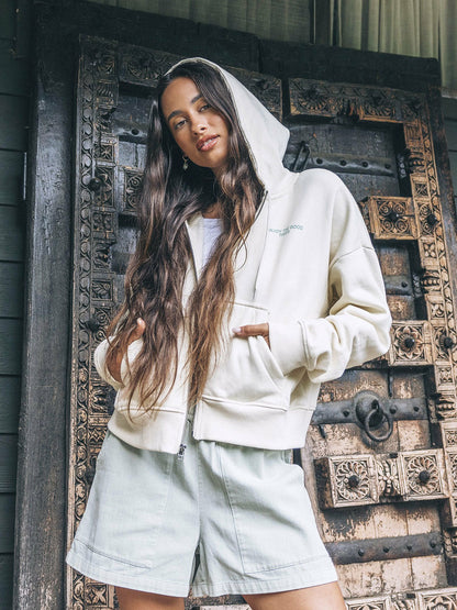 Enjoy The Good Crop Zip Hoodie Off White - Hurley