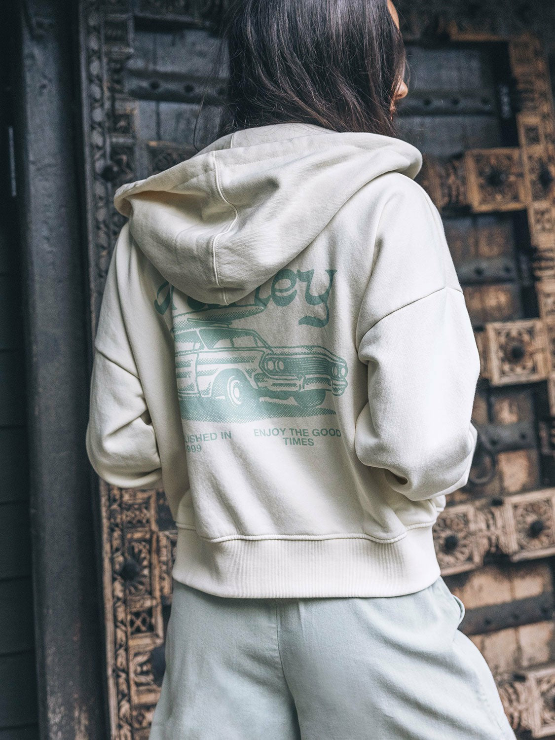Enjoy The Good Crop Zip Hoodie Off White - Hurley