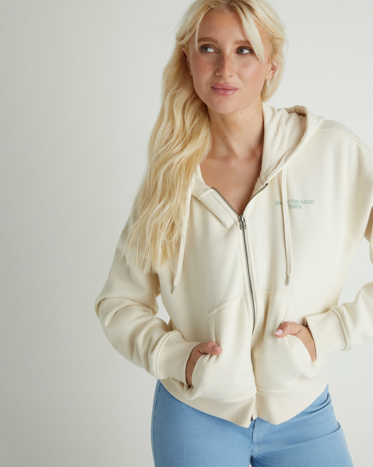 Enjoy The Good Crop Zip Hoodie Off White - Hurley