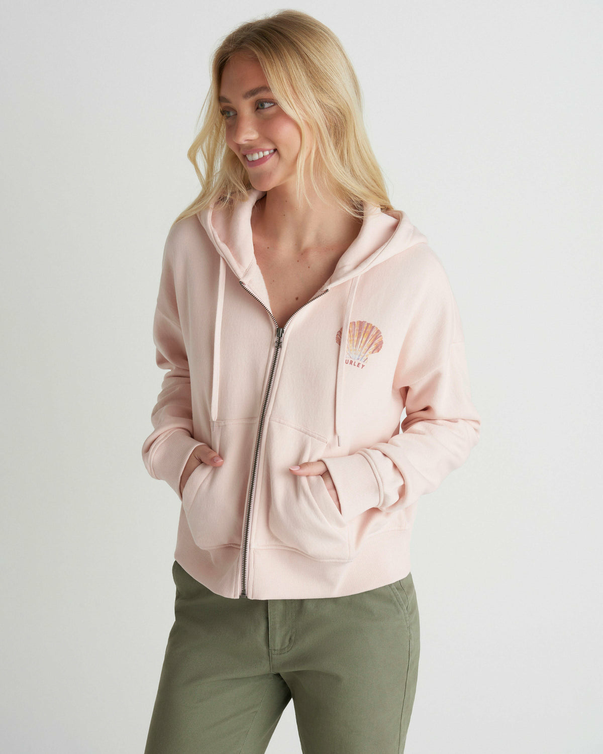 Shell Yeah Crop Zip Hoodie Seashell Pink - Hurley