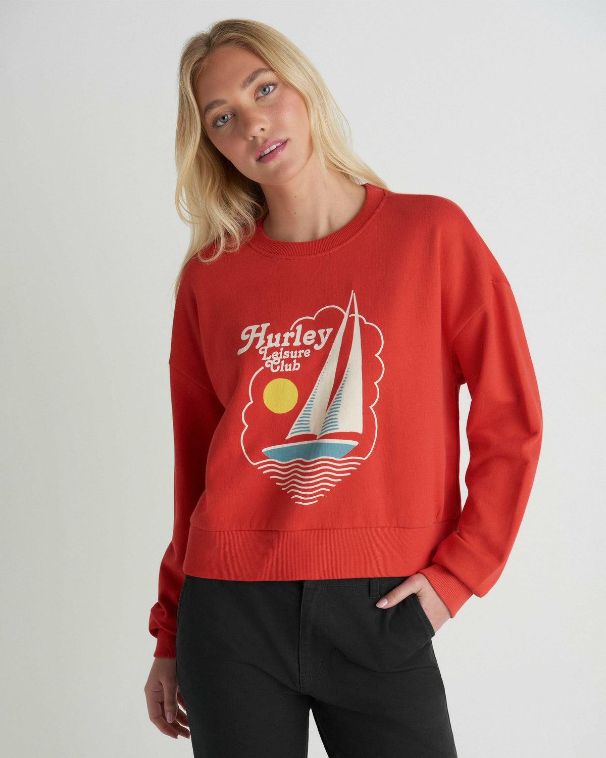 Leisure Club Boxy Crew Sweatshirt Float Red - Hurley