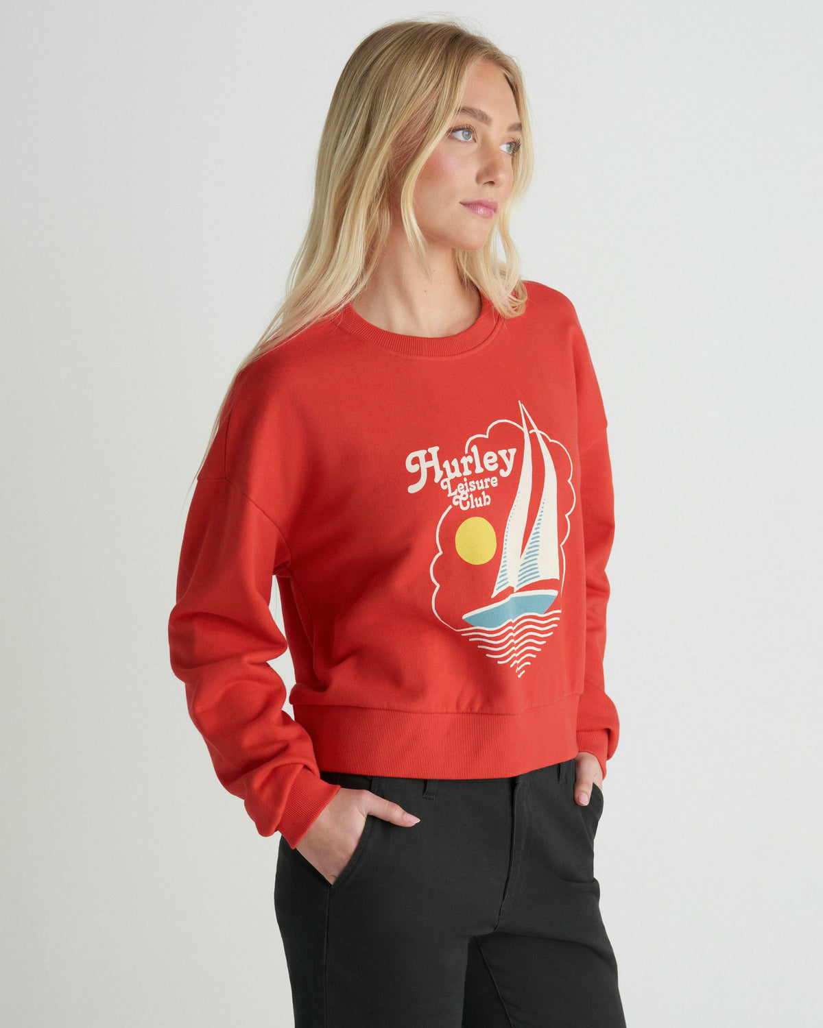 Leisure Club Boxy Crew Sweatshirt Float Red - Hurley