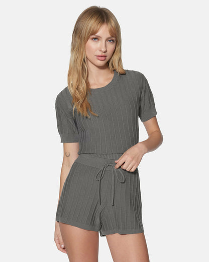 Daylight Short Sleeve Sweater Top Charcoal Gray - Hurley