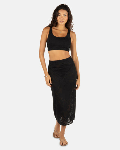 Ulu Leaf Midi Skirt Black - Hurley