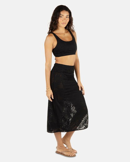 Ulu Leaf Midi Skirt Black - Hurley