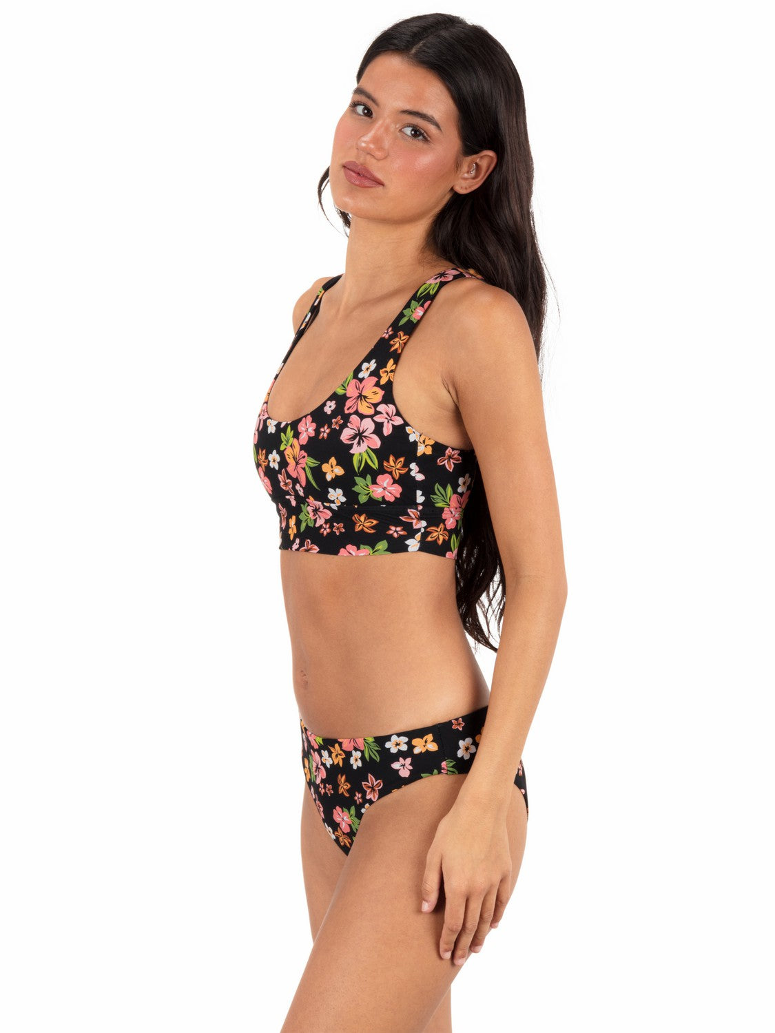 Max Hibiscus Dream Longline Bralette Black Floral - Hurley