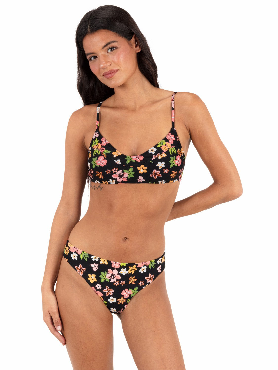 Max Hibiscus Dream Mid Rise Cheeky Bottom Black Floral - Hurley