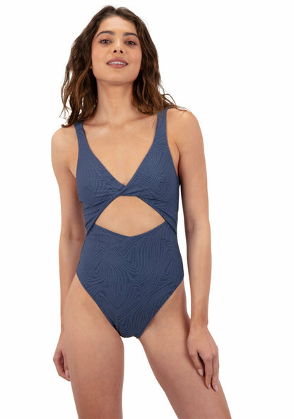 New Wave Jacquard Twist Front Cheeky One Piece Washed Indigo - Hurley