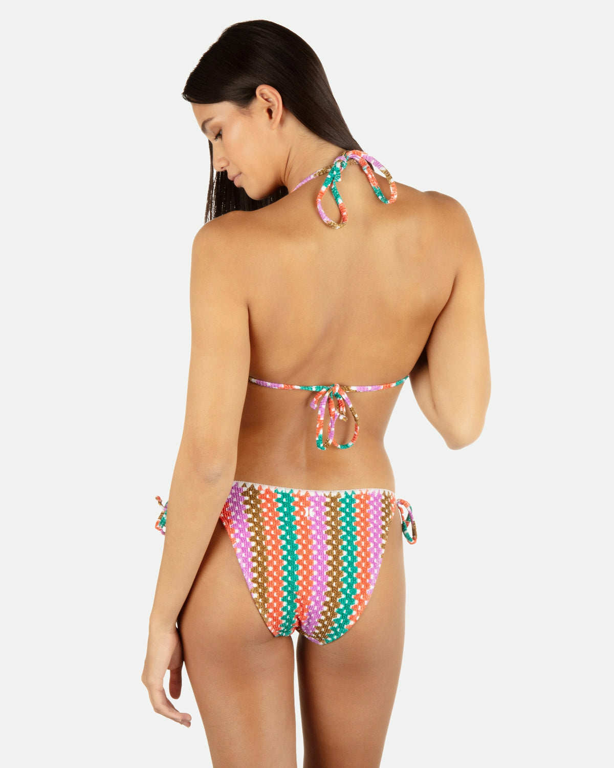 Printed Stripe Crochet Scrunch Cheeky Tie Side Bottom Orchid - Hurley