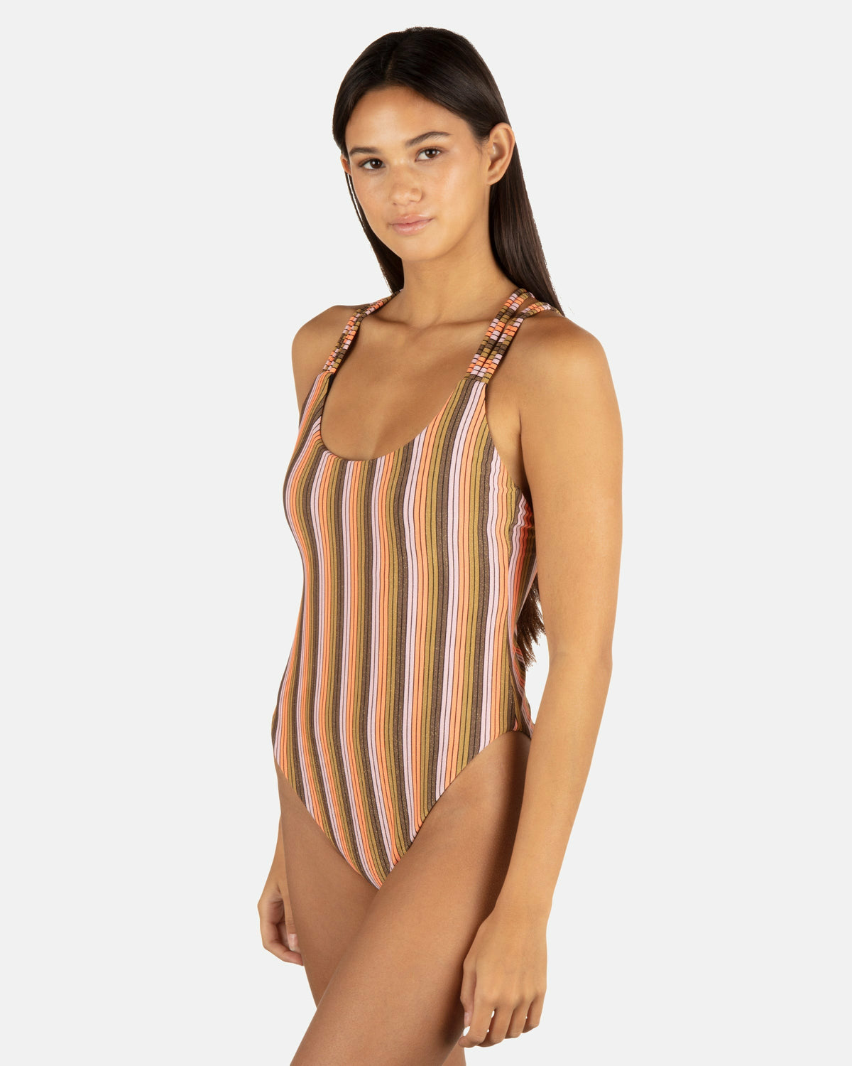 Sunset Shine Stripe Moderate Crossback One Piece Sunrise Pink - Hurley