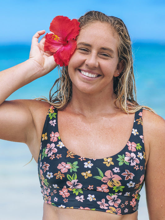 Max Hibiscus Dream Longline Bralette Black Floral - Hurley