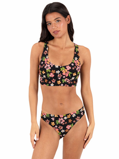 Max Hibiscus Dream Longline Bralette Black Floral - Hurley