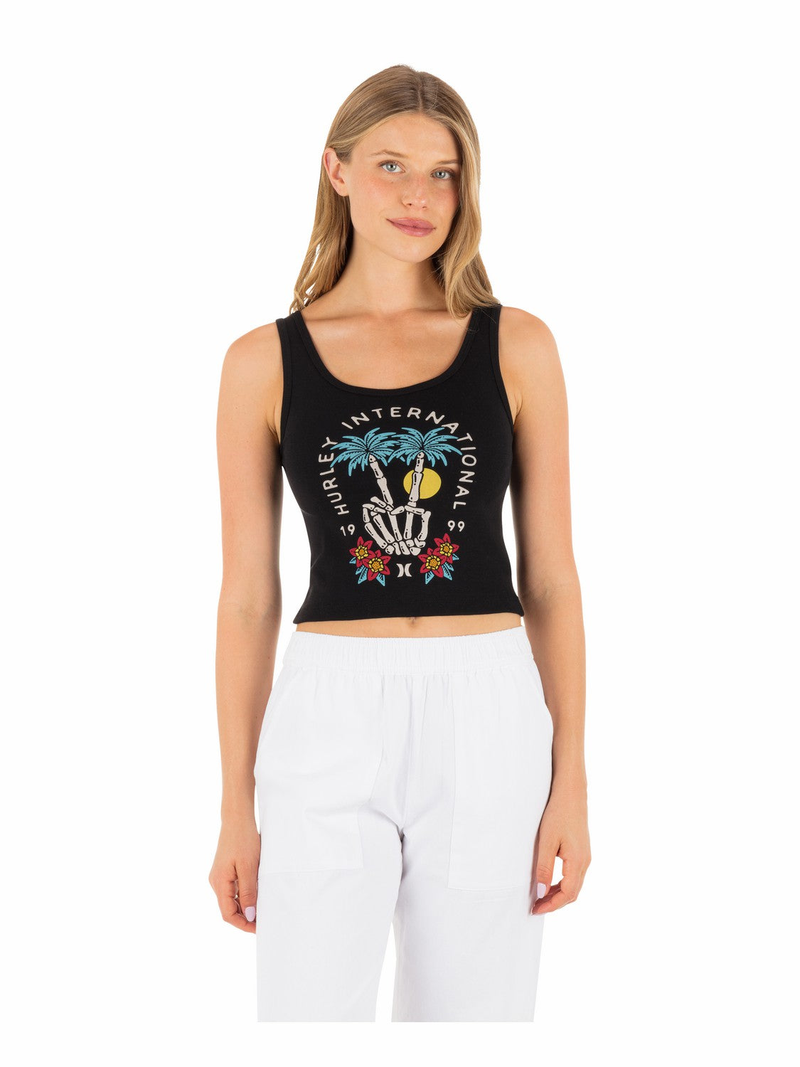 Peacebone Scoop Crop Tank Black - Hurley