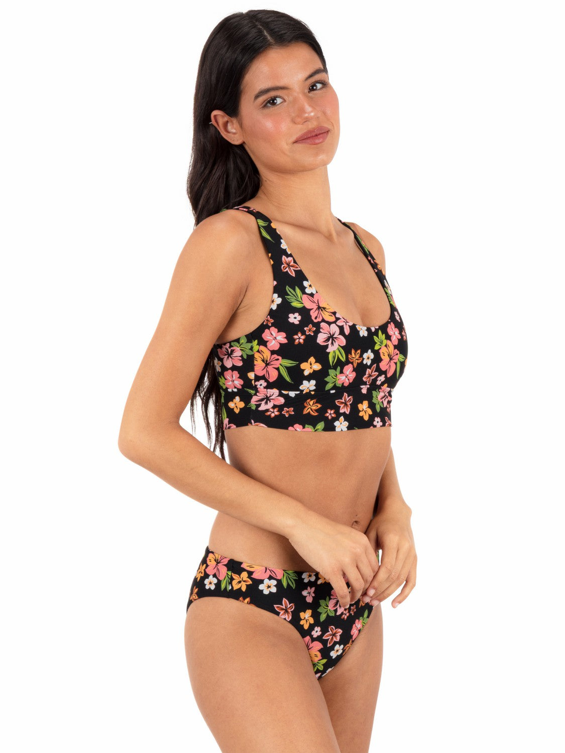 Max Hibiscus Dream Longline Bralette Black Floral - Hurley