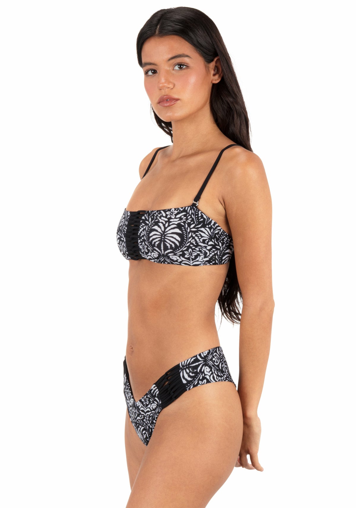 Ikat Palm Skimpy V Front Bottom Black / Coconut - Hurley