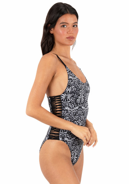 Ikat Palm Moderate One Piece Black / Coconut - Hurley